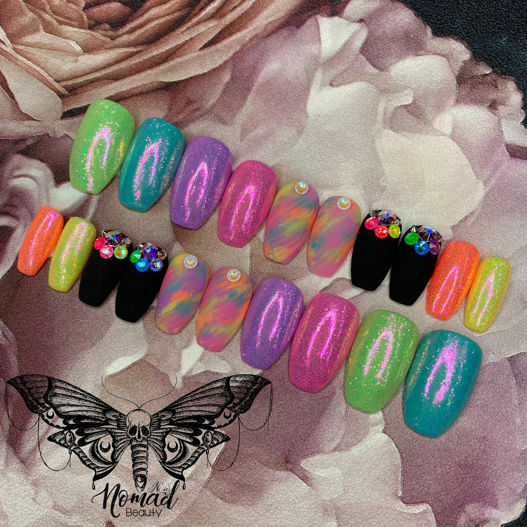Vibrant Rainbow Nails with Swarovski Crystals